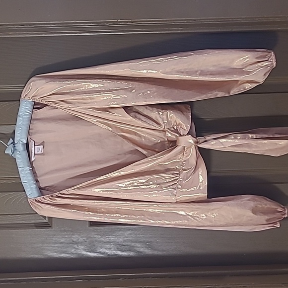Victoria's Secret Tops - Victoria's Secret metallic rose gold wrap front long sleeve blouse top